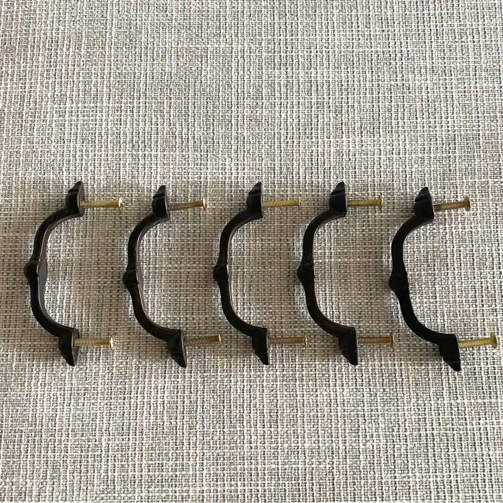 Set of 5 Oil Rubbed Bronze Finish Brass Cabinet Pulls